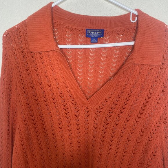Vintage Pendleton Sweater Womens XL Petite Orange Open Knit Long Sleeves Pullove - Picture 5 of 10